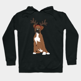 Cute Christmas Boxer puppy with deer antlers headband Hoodie